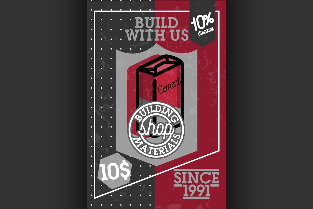 Color vintage building materials shop banner example image 1