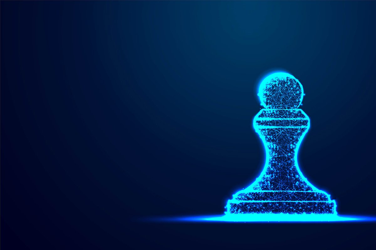Chess Pawn wireframe Polygon blue frame structure, Business example image 1