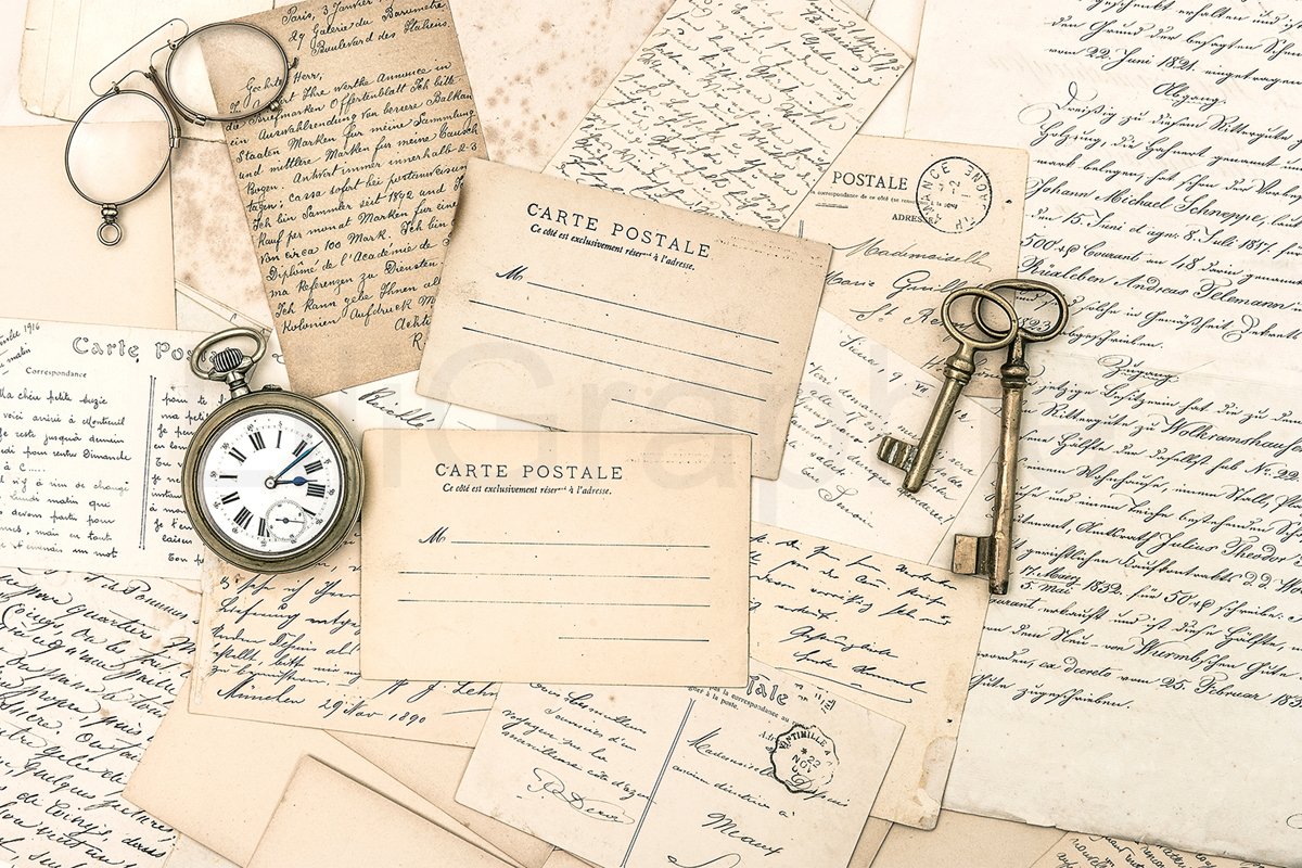 Old letters and postcards, antique accessories and paper JPG example image 1