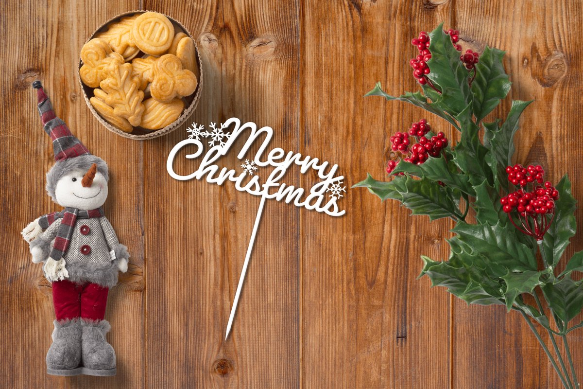 Cake topper 'Merry Christmas' CNC laser cutting template DXF example image 1