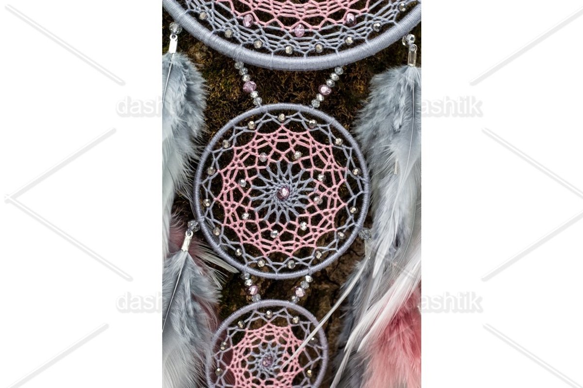Dream catcher with feathers threads and beads rope hanging example image 1