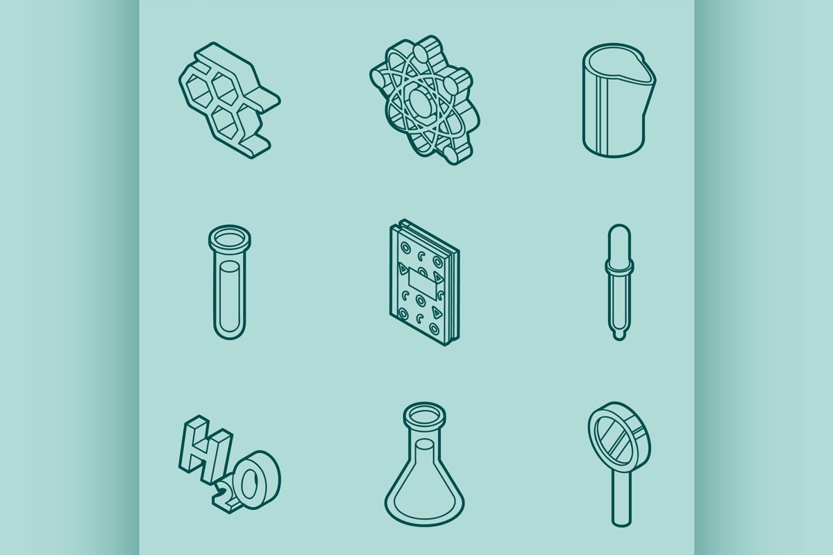 Chemical color outline isometric icons example image 1