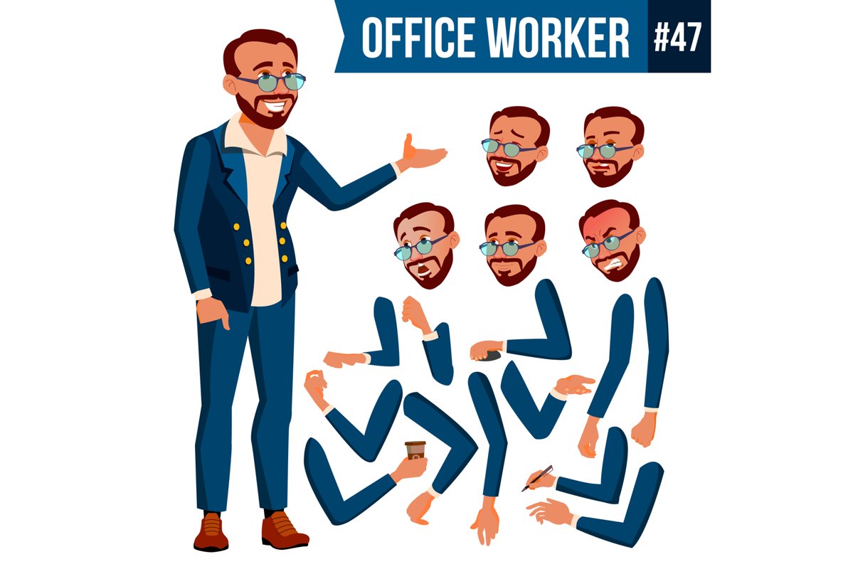 Office Worker Vector. Turkish. Turk. Face Emotions example image 1