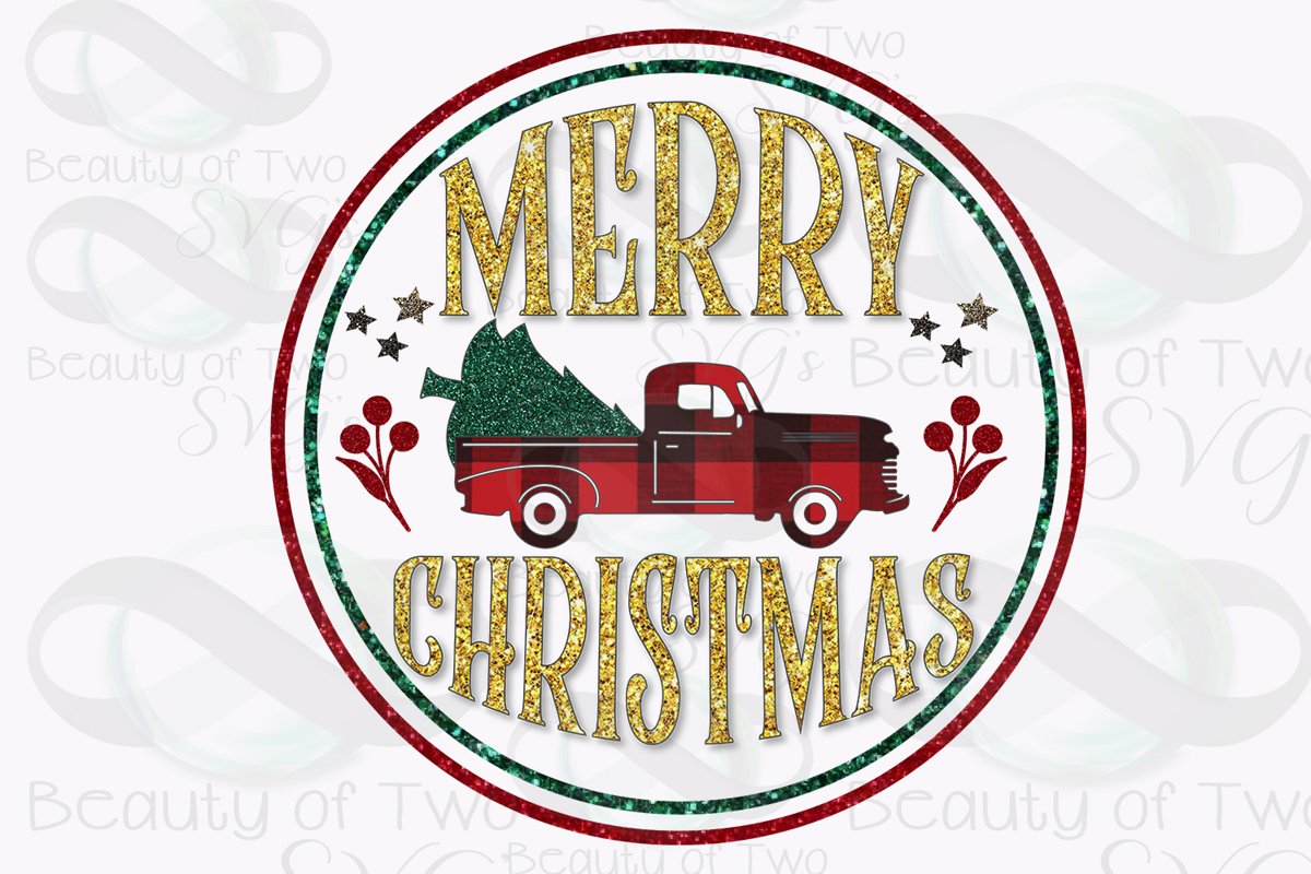 Merry Christmas Red Truck Sublimation Design png 300 dpi example image 1