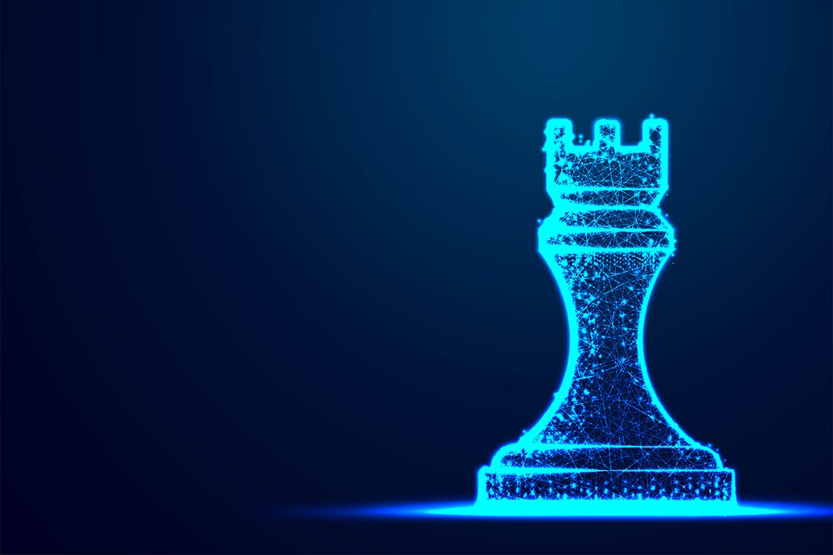 Chess Rook wireframe Polygon blue frame structure, Business example image 1