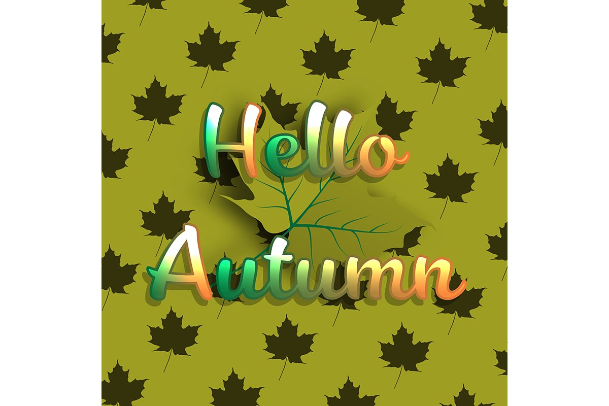 Hello Autumn banner background with green maple leaf example image 1