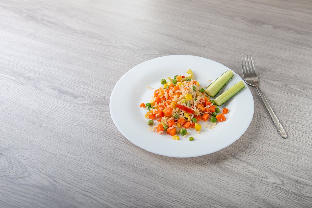 Hawaiian vegetable mix on light wooden table with copy space example image 1