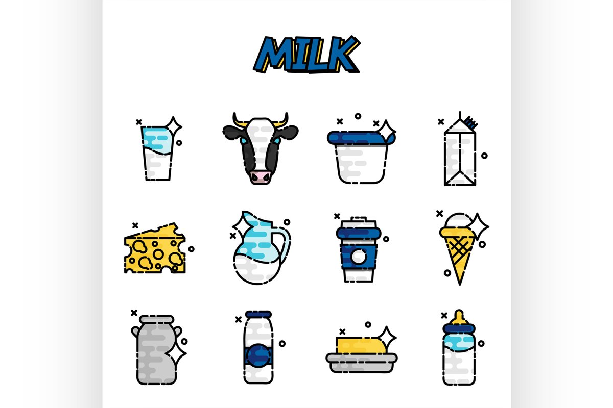 Milk flat icons set example image 1