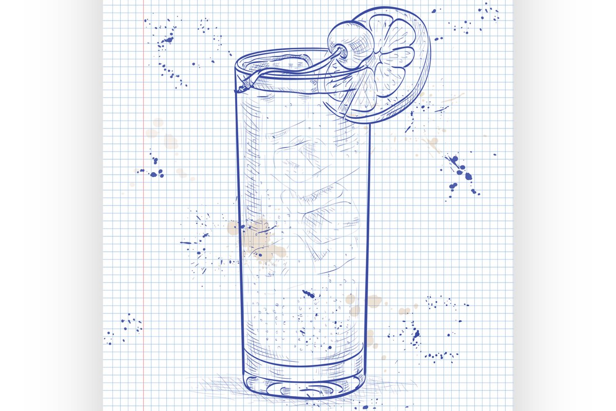 Cocktail John Collins on a notebook page example image 1