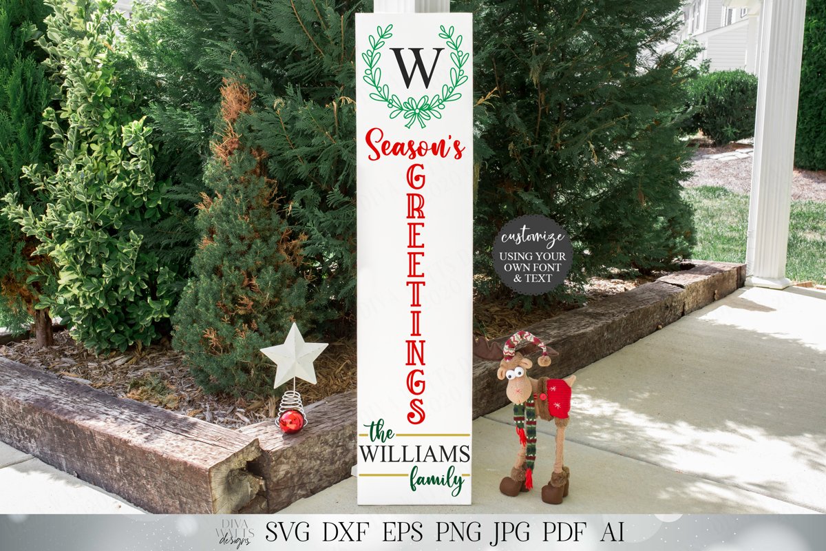 Vertical Season's Greetings Christmas Sign| Monogram example image 1