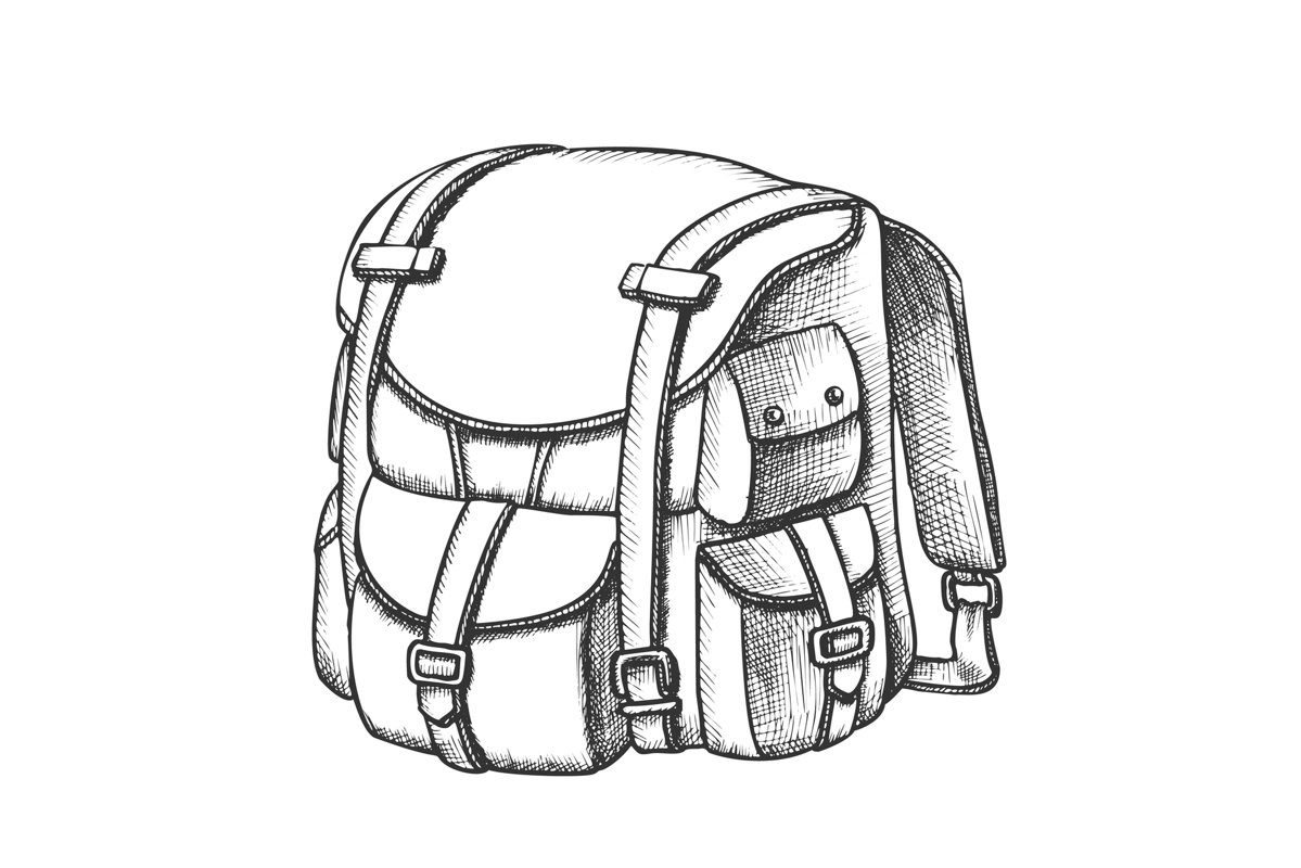 Tourist Travel Backpack Suitcase Monochrome Vector example image 1