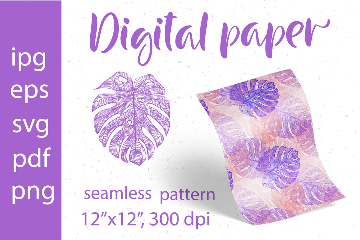 Tropical Leaves. Digital Paper SVG.Seamless pattern Monstera example image 1