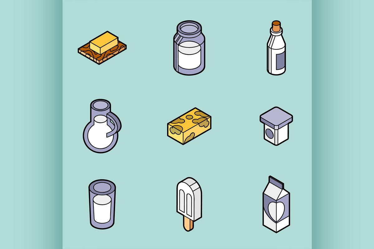 Milk flat outline isometric icons example image 1