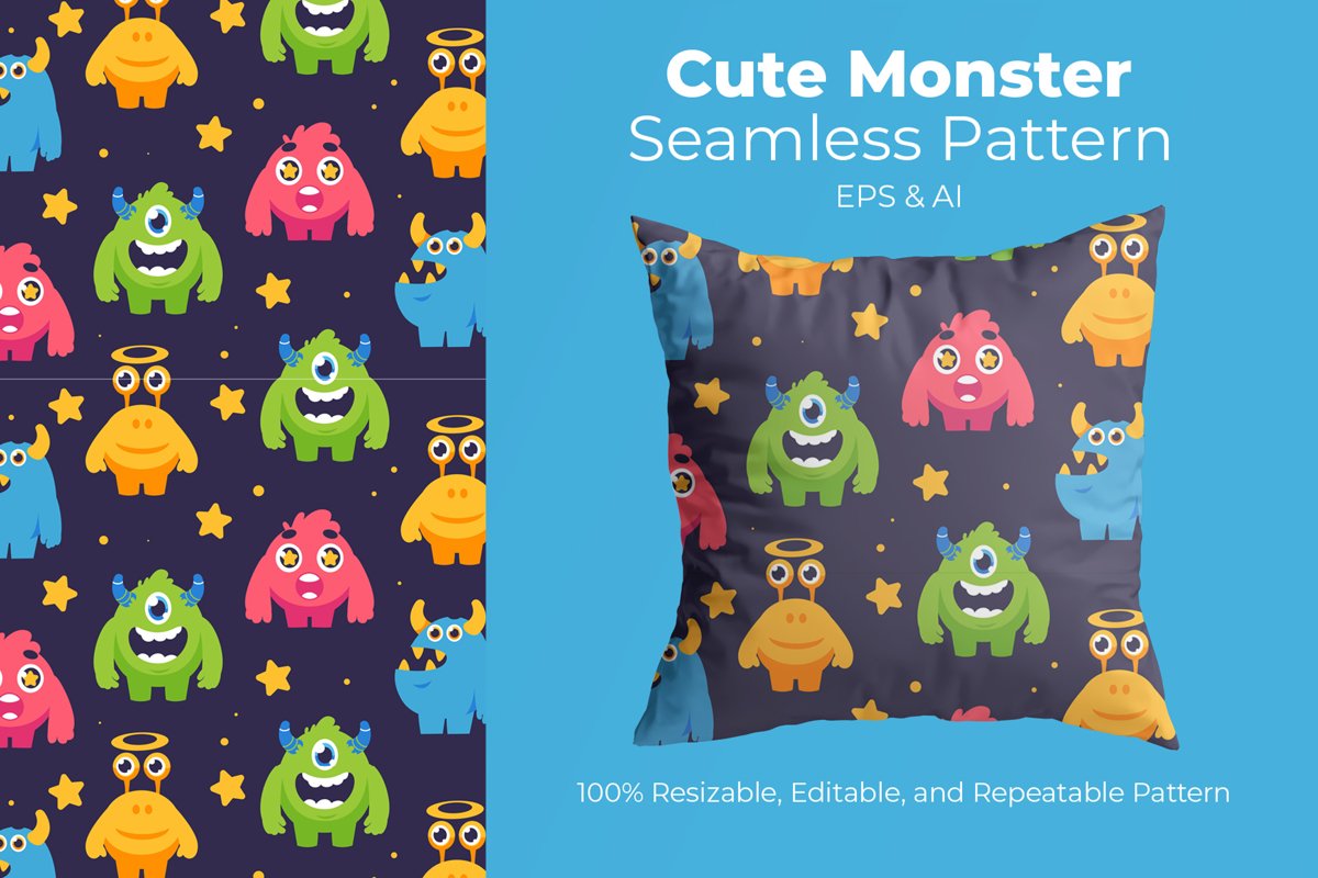 Cute Monster - Seamless Pattern example image 1
