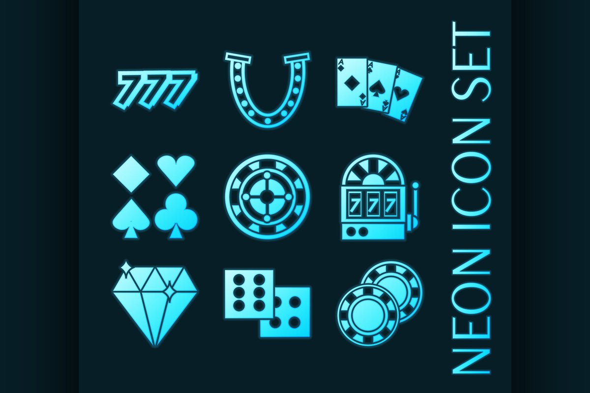 Set of Casino glowing neon style icons example image 1