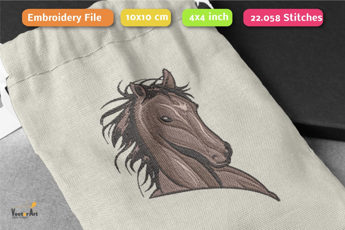Wild Horse Head - Embroidery File - 4x4 inch example image 1
