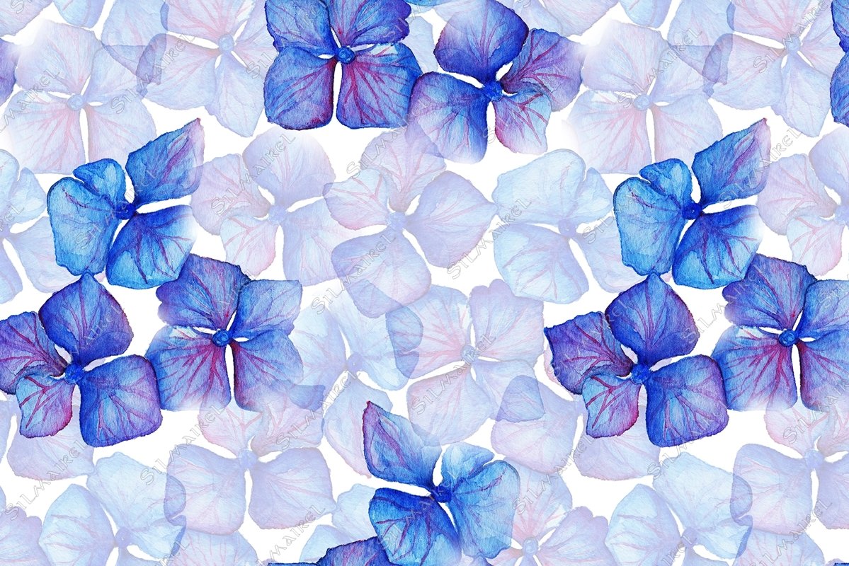 Blue violet hydrangea flowers composition seamless pattern example image 1