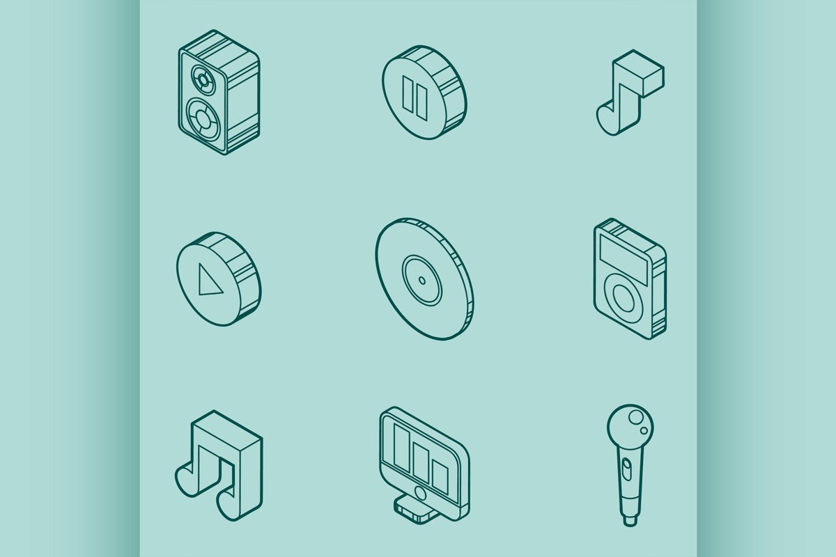 Music color outline isometric icons example image 1