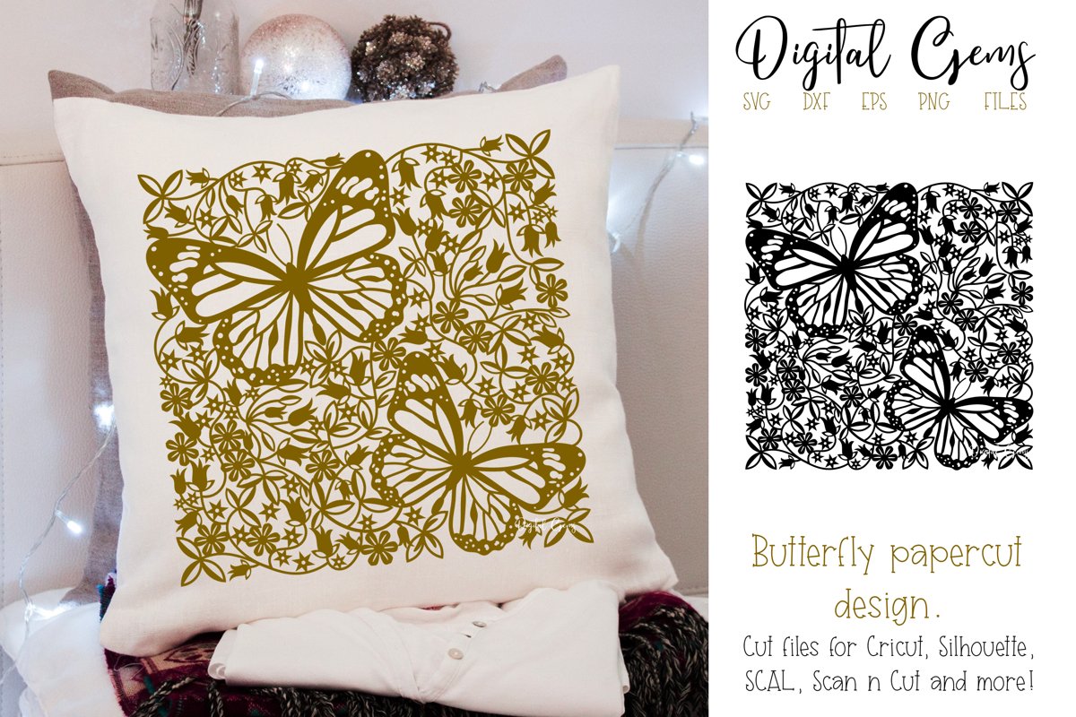 Butterfly paper cut design SVG / DXF / EPS / PNG files example image 1