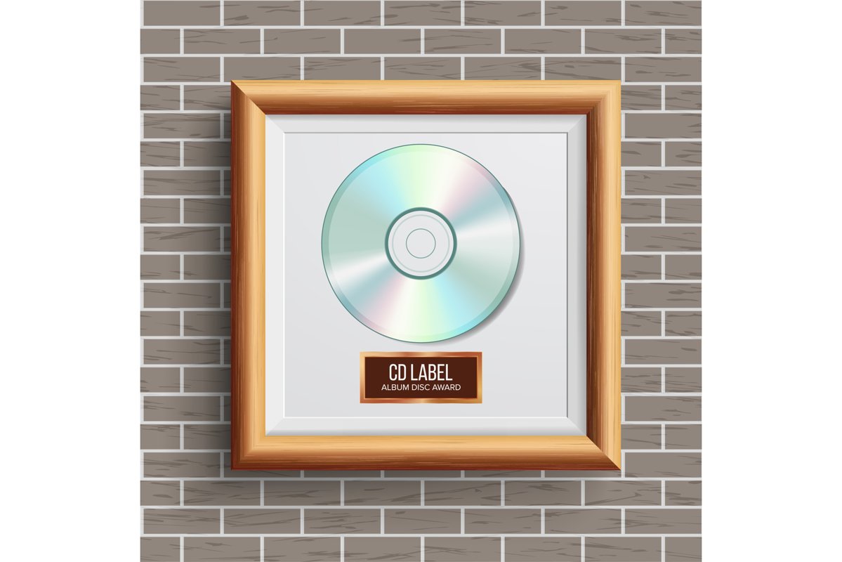 CD Disc Award Vector. Musical Trophy. Realistic Frame, Album example image 1
