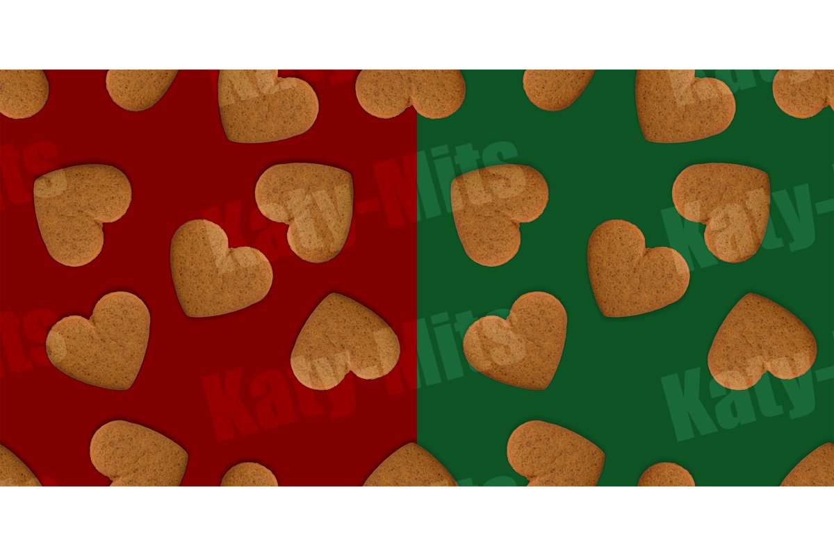 green and red seamless patterns of heart shaped cookies example image 1