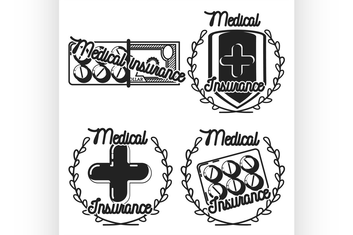 Color vintage medical insurance emblems example image 1