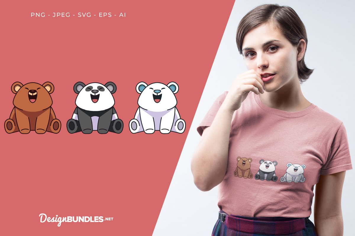 Happy Bears Vector Illustration For T-Shirt Design example image 1