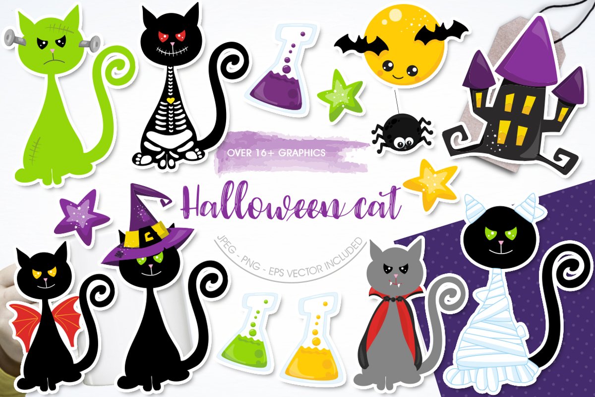 Halloween Cats Graphics and illustrations, vecto example image 1