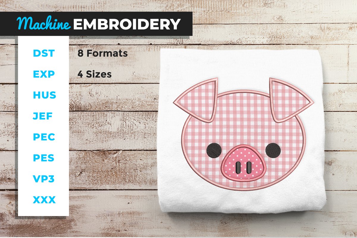 Cute Pig Face Applique Machine Embroidery example image 1