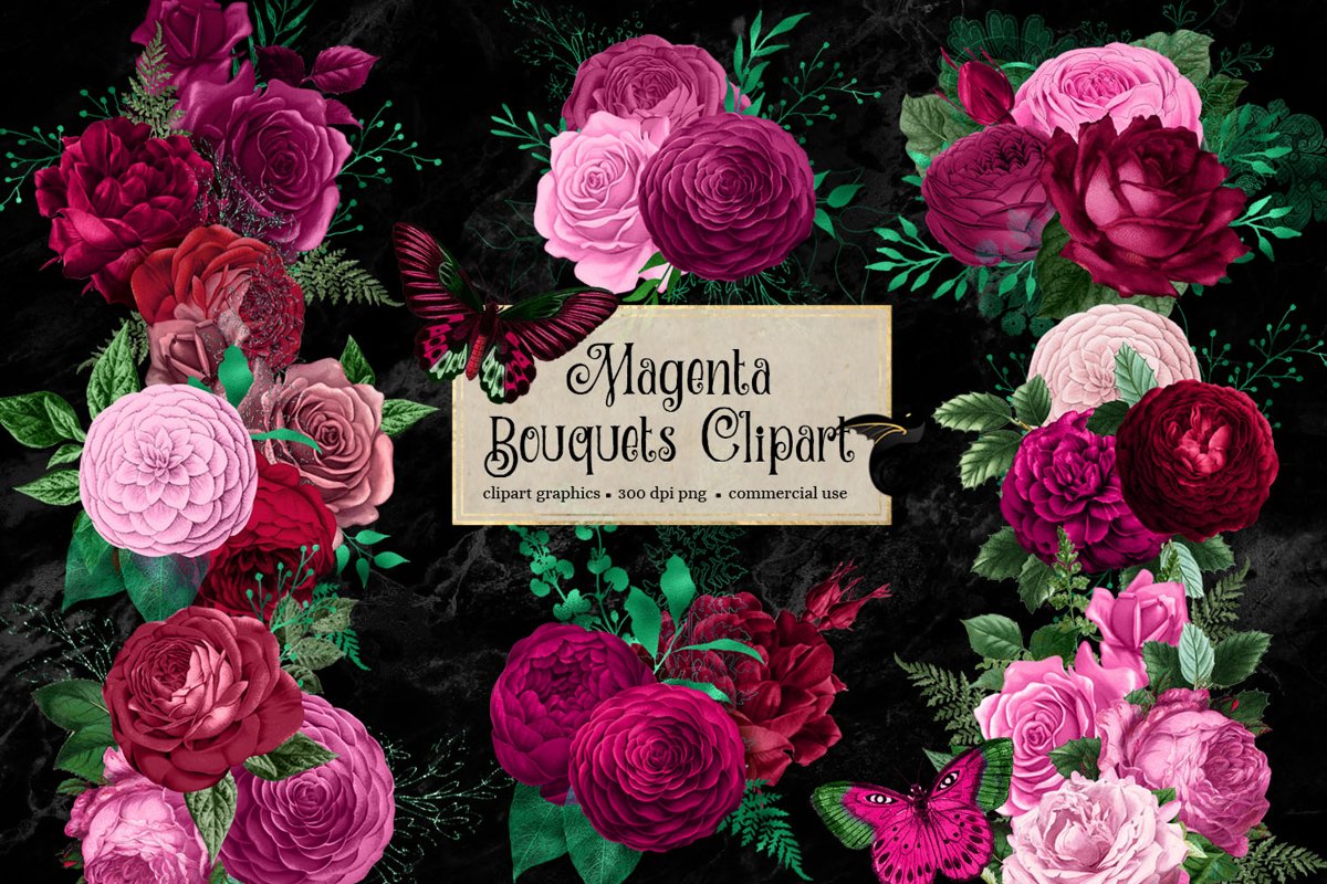 Magenta Bouquets Clipart example image 1
