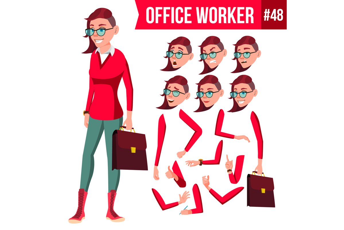 Office Worker Vector. Woman. Happy Clerk, Servant, Employee. example image 1