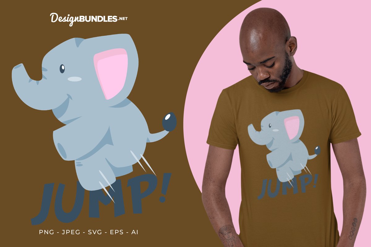 Jumping Elephant Vector Illustration For T-Shirt Design example image 1