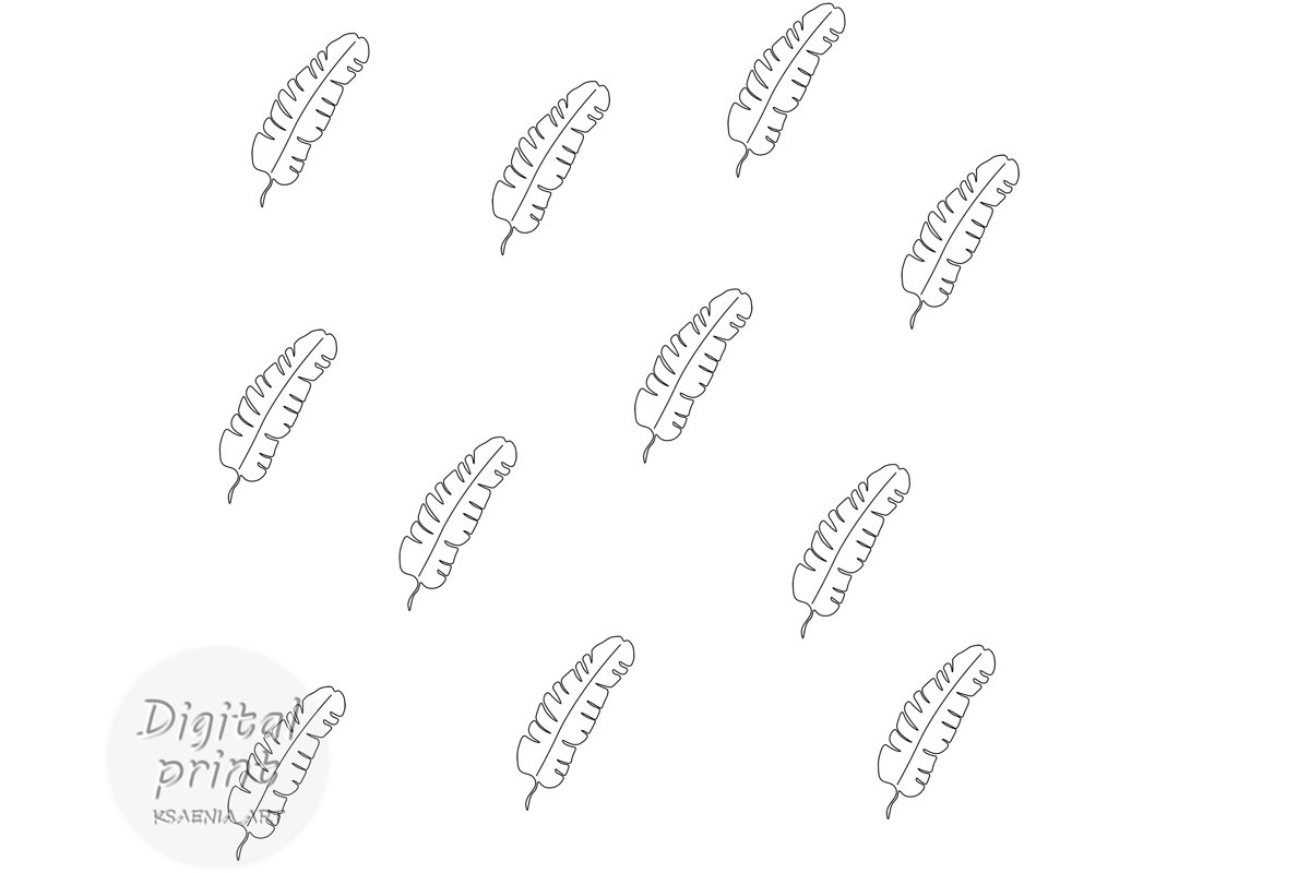 Seamless pattern. Line art tropic. Black on white background example image 1
