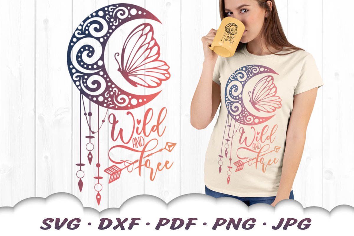 Wild And Free Dreamcatcher Butterfly SVG DXF Cut Files example image 1