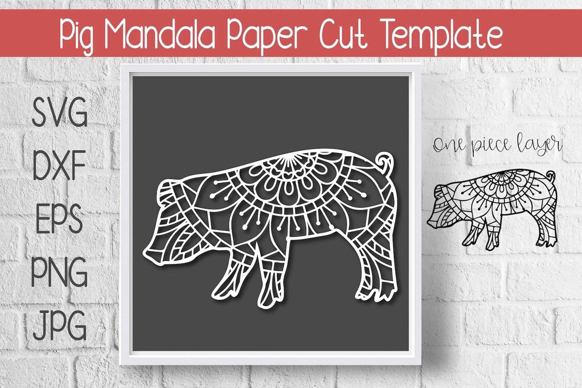 Pig Mandala Paper Cut Template Design