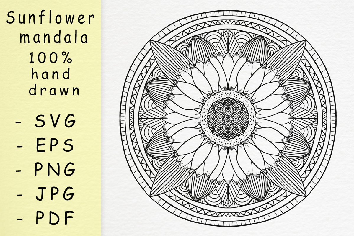 Hand drawn sunflower mandala with patterns example image 1