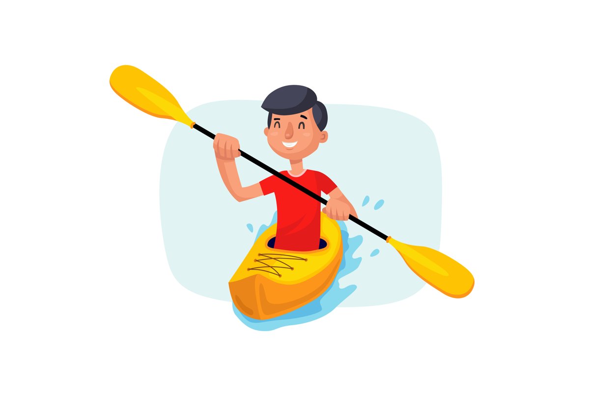 Kayaking Paddling on Boats Vector. Having Fun. Paddle Oar. example image 1