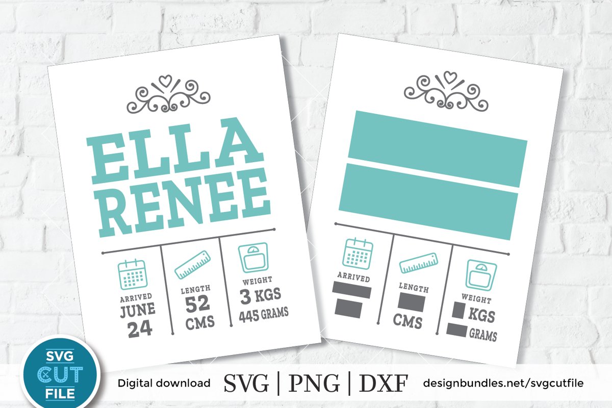Metric Baby birth stats SVG, Birth announcement template example image 1