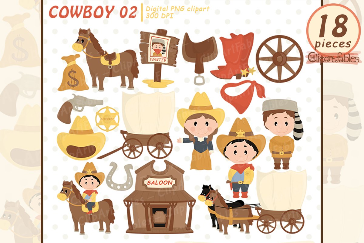 COWBOY clipart, Western clip art, cute sheriff art - INSTANT example image 1