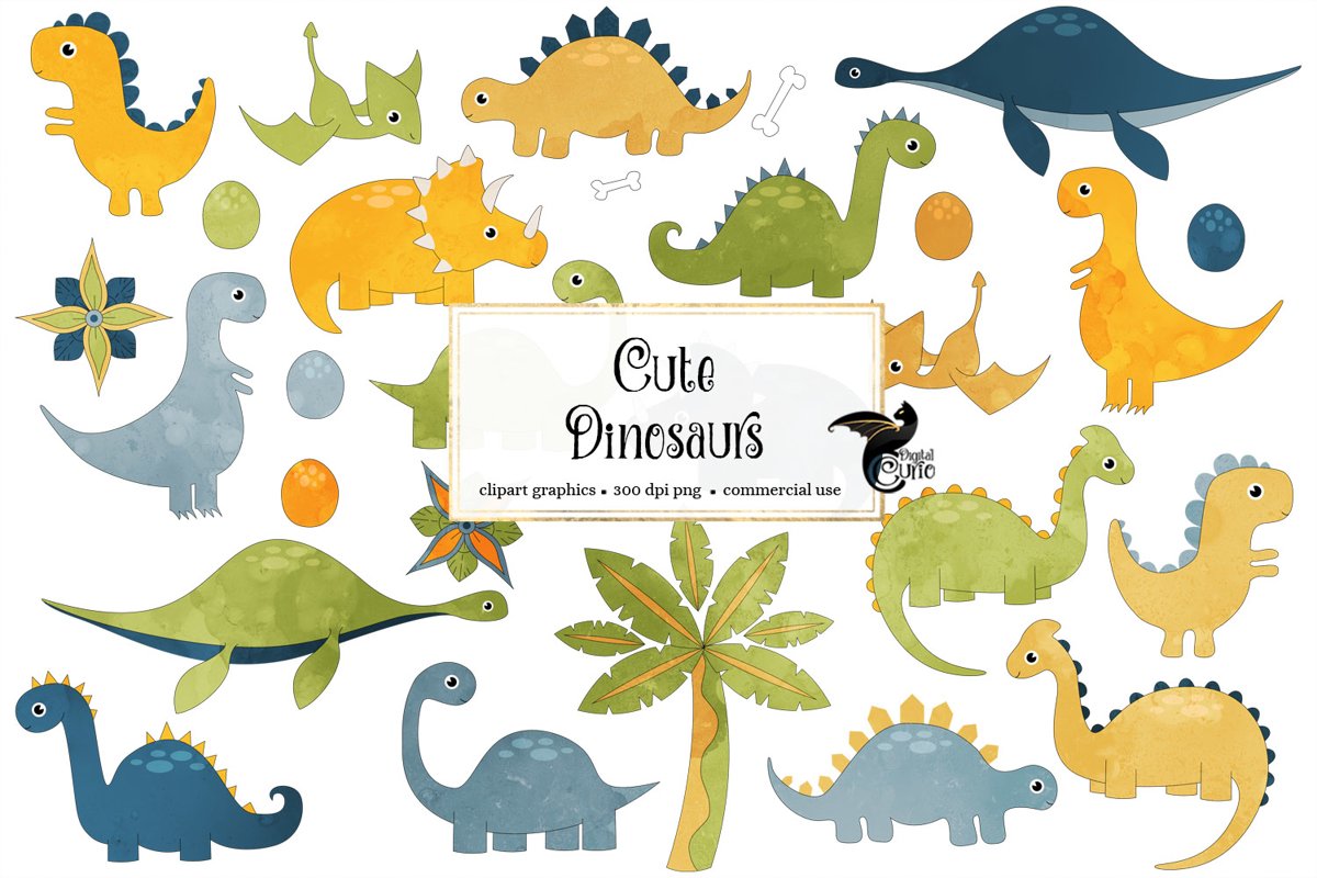 Cute Dinosaurs Clip Art example image 1
