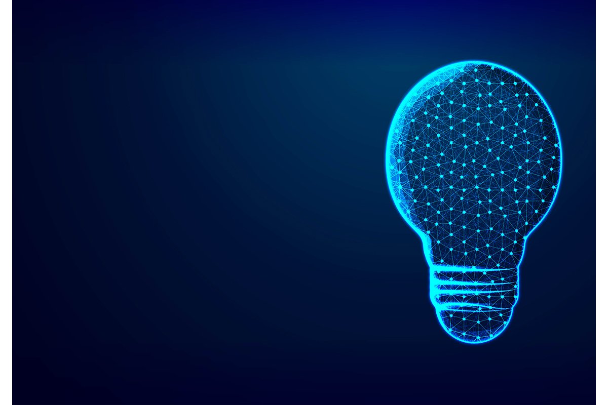 Low polygon light bulb wireframe mesh . Creative Idea Concep example image 1