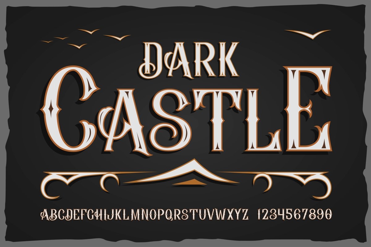 "Dark Castle" OTF vintage label font. Uppercase only! example image 1