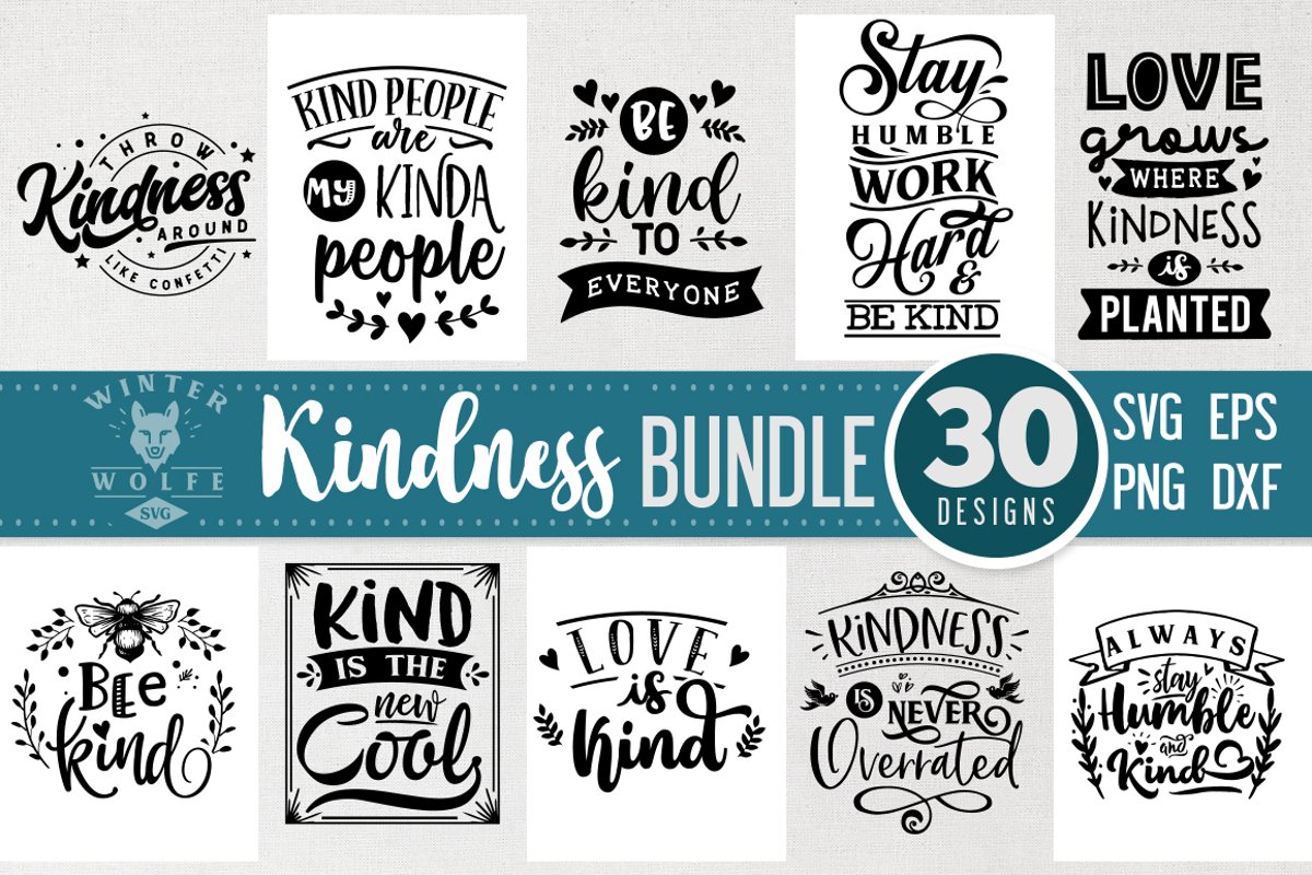 Kindness Bundle 30 designs SVG EPS DXF PNG example image 1