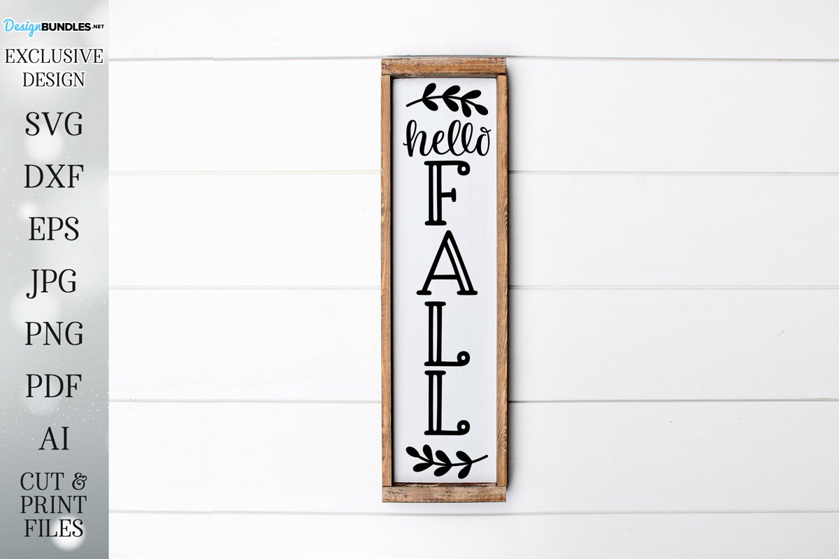 Hello Fall - Vertical Porch Sign - Autumn / Fall Design example image 1