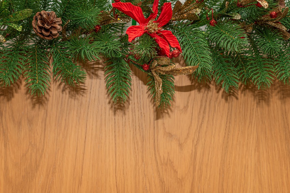 Christmas background with fir branches and Xmas decorations example image 1