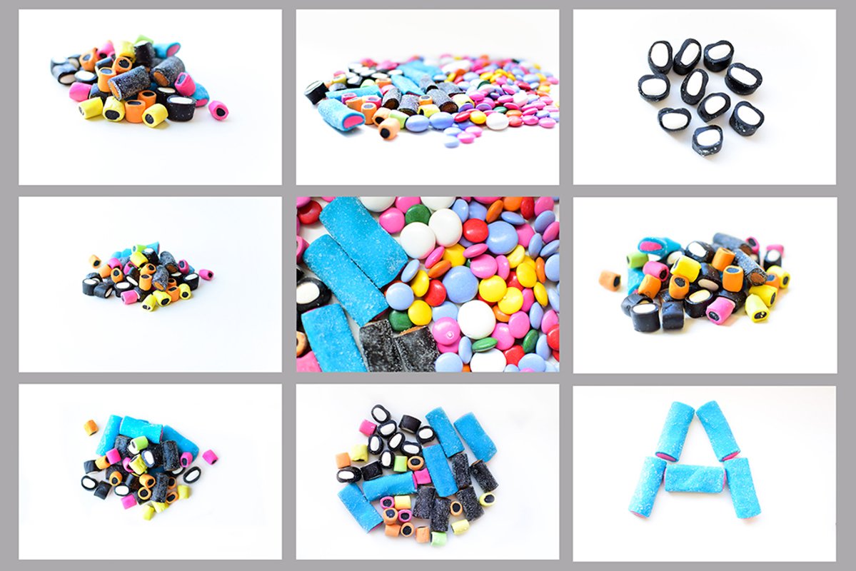 Set of 9 images of textures of sweets. Copy space example image 1