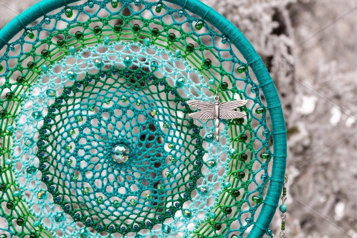Dream catcher with feathers threads and beads rope hanging example image 1