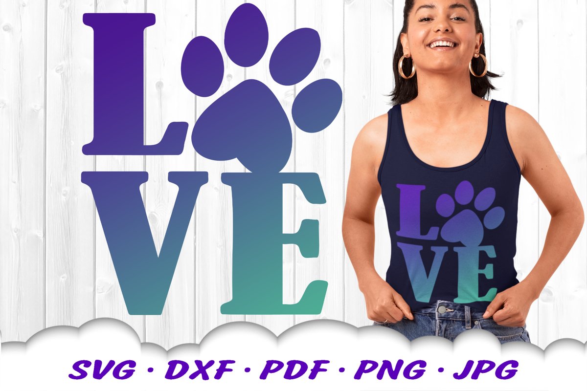 Dog Mom Paw Print Love SVG DXF Cut Files example image 1