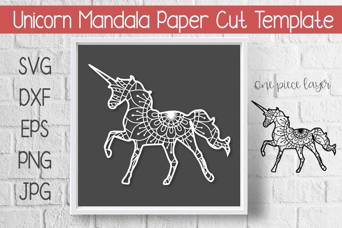 Unicorn Mandala Paper Template SVG Cut Design