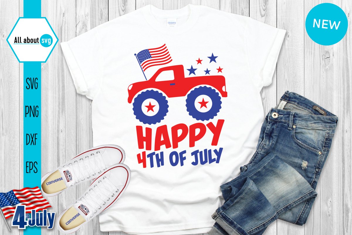 Happy 4th Of July Svg, USA Truck Svg example image 1